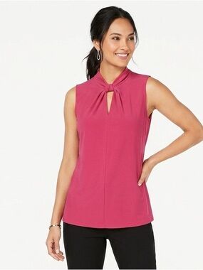 ALFANI Twist Neck Knit Top Petite Small PS Galleria Pink NWT $60